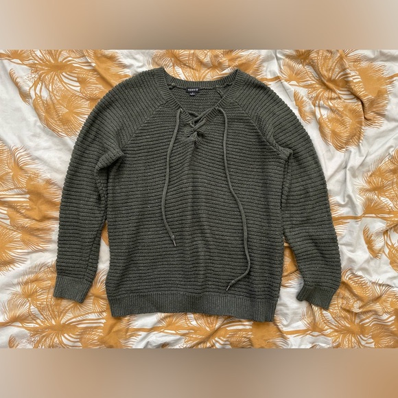 Torrid ribbed lace up sweater dk olive 0 (21” ptp) - Picture 2 of 5